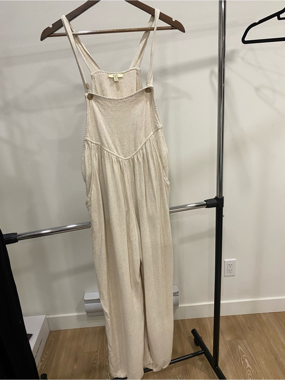 Cream Maternity Wide-Leg Linen Blend Jumpsuit